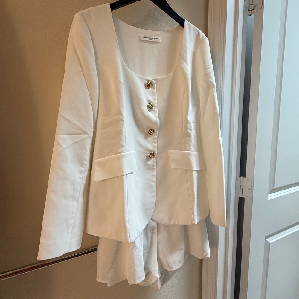 Amanda Uprichard White Blazer & Shorts Matching Set L